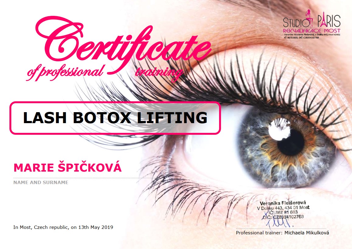 Zertifikat Lash Botox